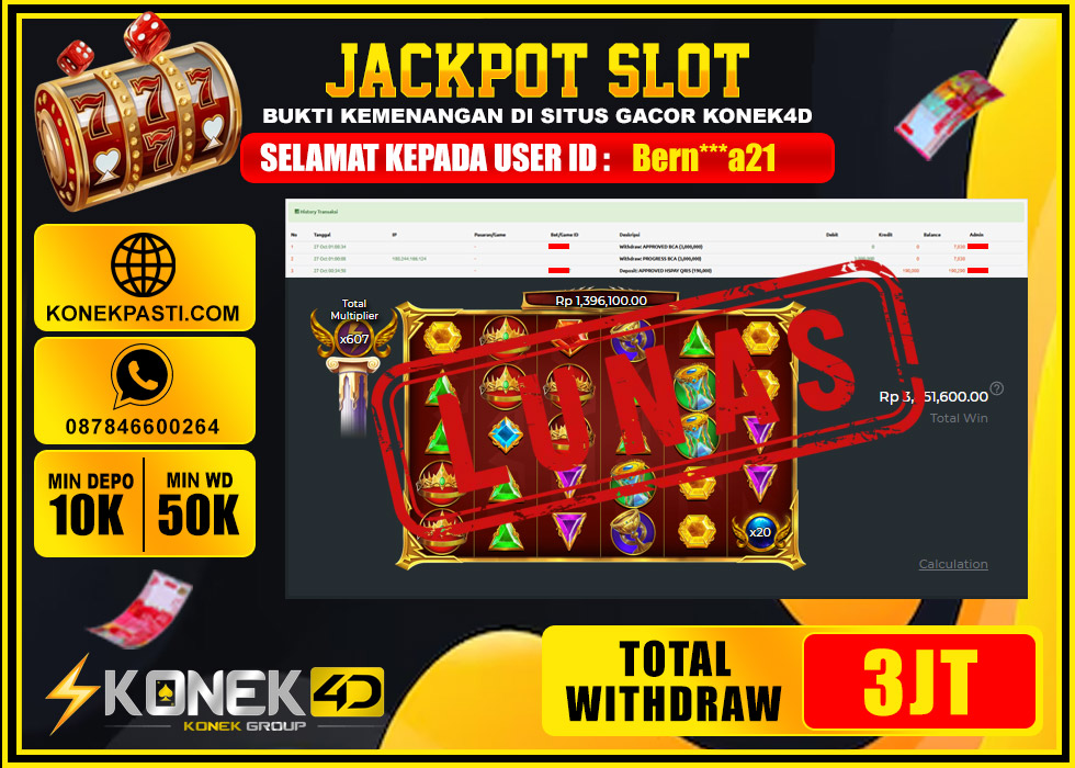 KONEK4D JACKPOT SLOT GATES OF OLYMPUS SUPER SCATTER Rp3.000.000.,- LUNAS